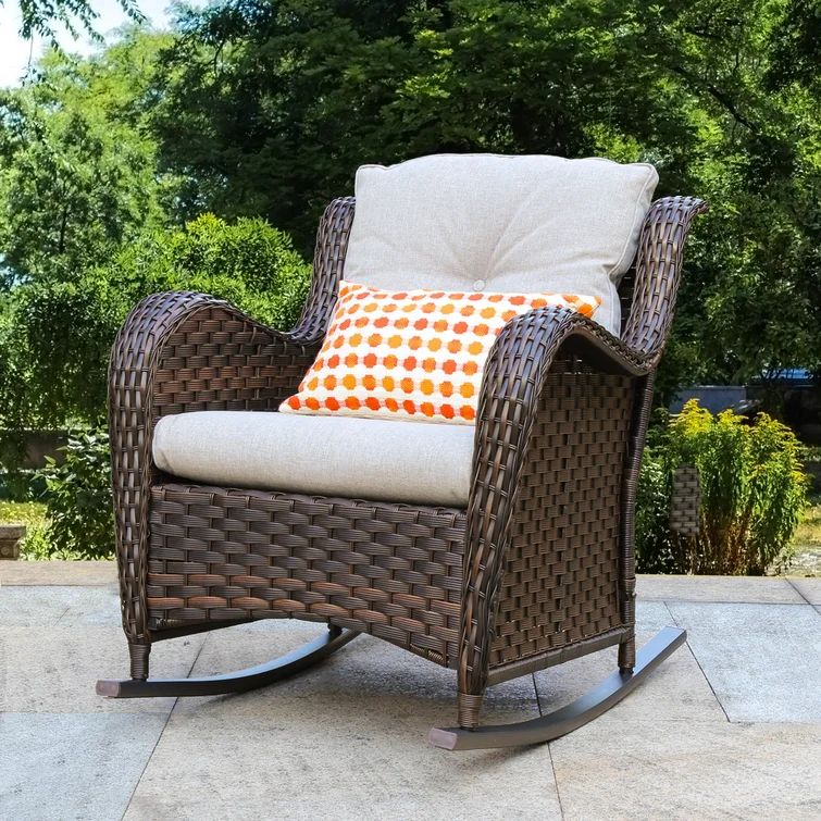 Outdoor Taea Rocking Wicker/Rattan Chair with Cushions | Wayfair North America