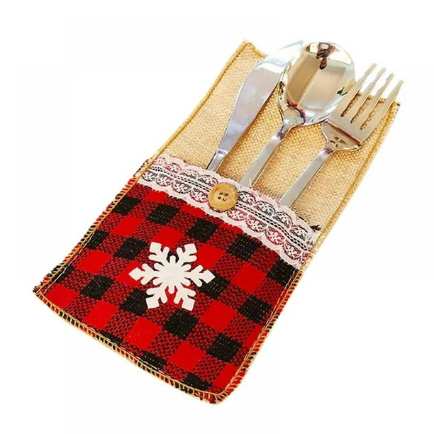 Christmas Cutlery Bag for Silverware Knife Fork Holder Tableware Cover,Red Black Burlap Cutlery f... | Walmart (US)
