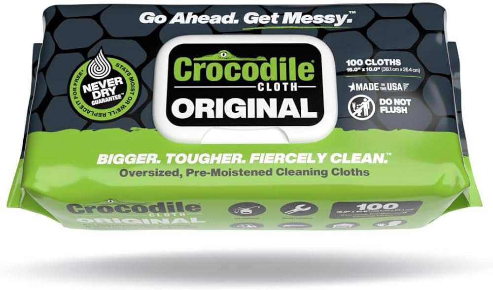 Crocodile Cloth Industrial Hand & Tool Cleaning Wipes - Heavy-Duty 10" x 15" Size Multi-Surface C... | Amazon (US)