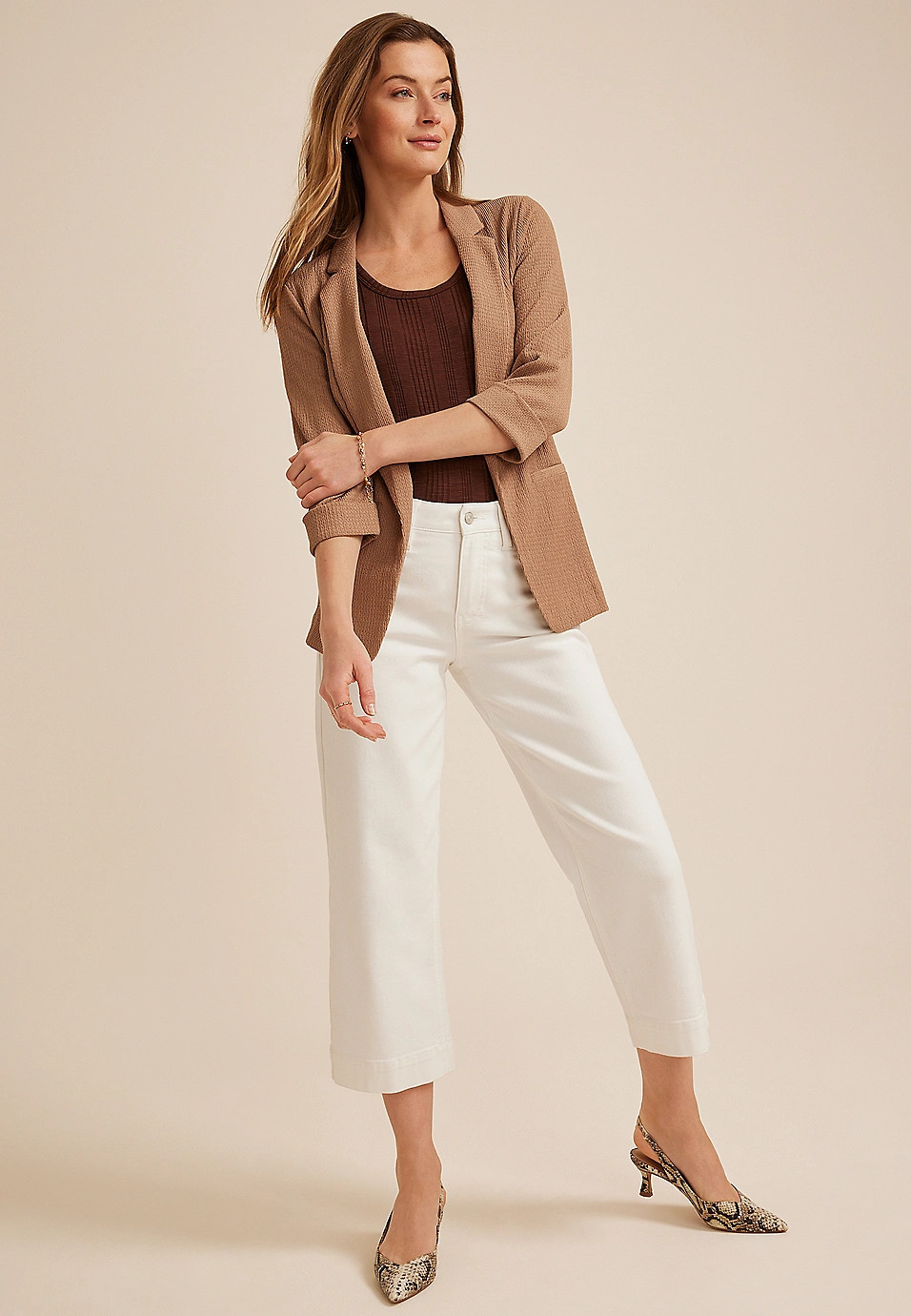 Textured Versa 3/4 Sleeve Blazer | Maurices