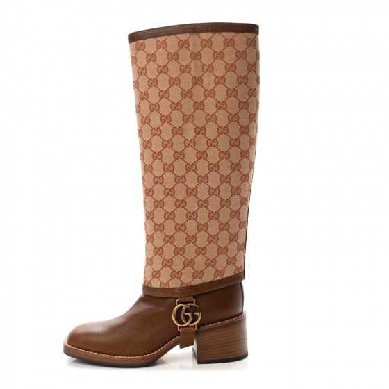 GUCCI GG Monogram Calfskin Lola Tall Boots 37.5 Beige Ruggine Cuir | Fashionphile