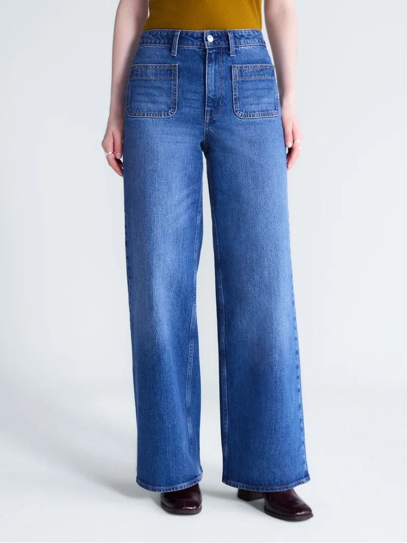 Free Assembly Women's and Women's Plus The Larchmont High Rise Patch Pocket Jeans, 32" Inseam, Si... | Walmart (US)
