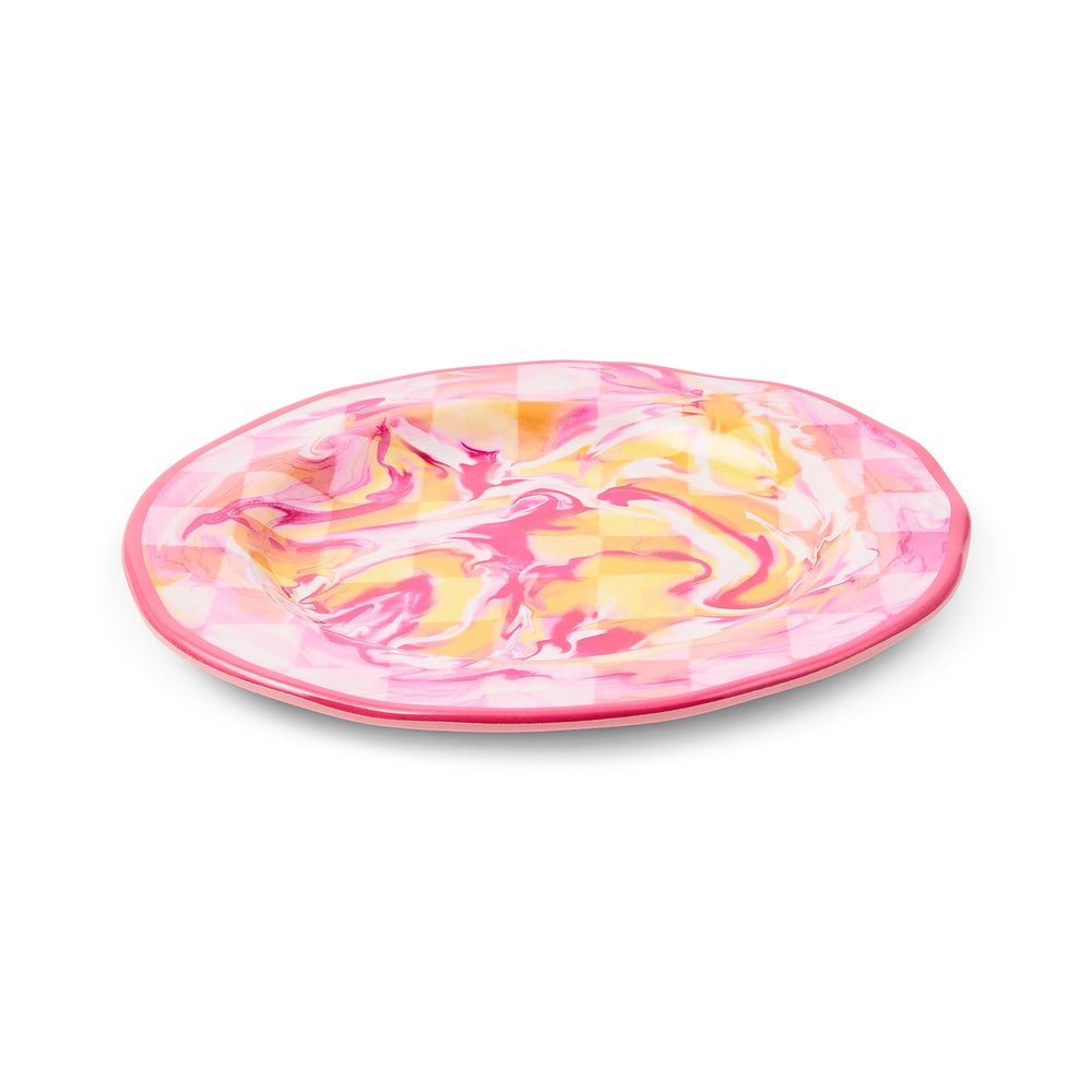Pink Marble Check Melamine Salad Plates, Set of 4 | MacKenzie-Childs