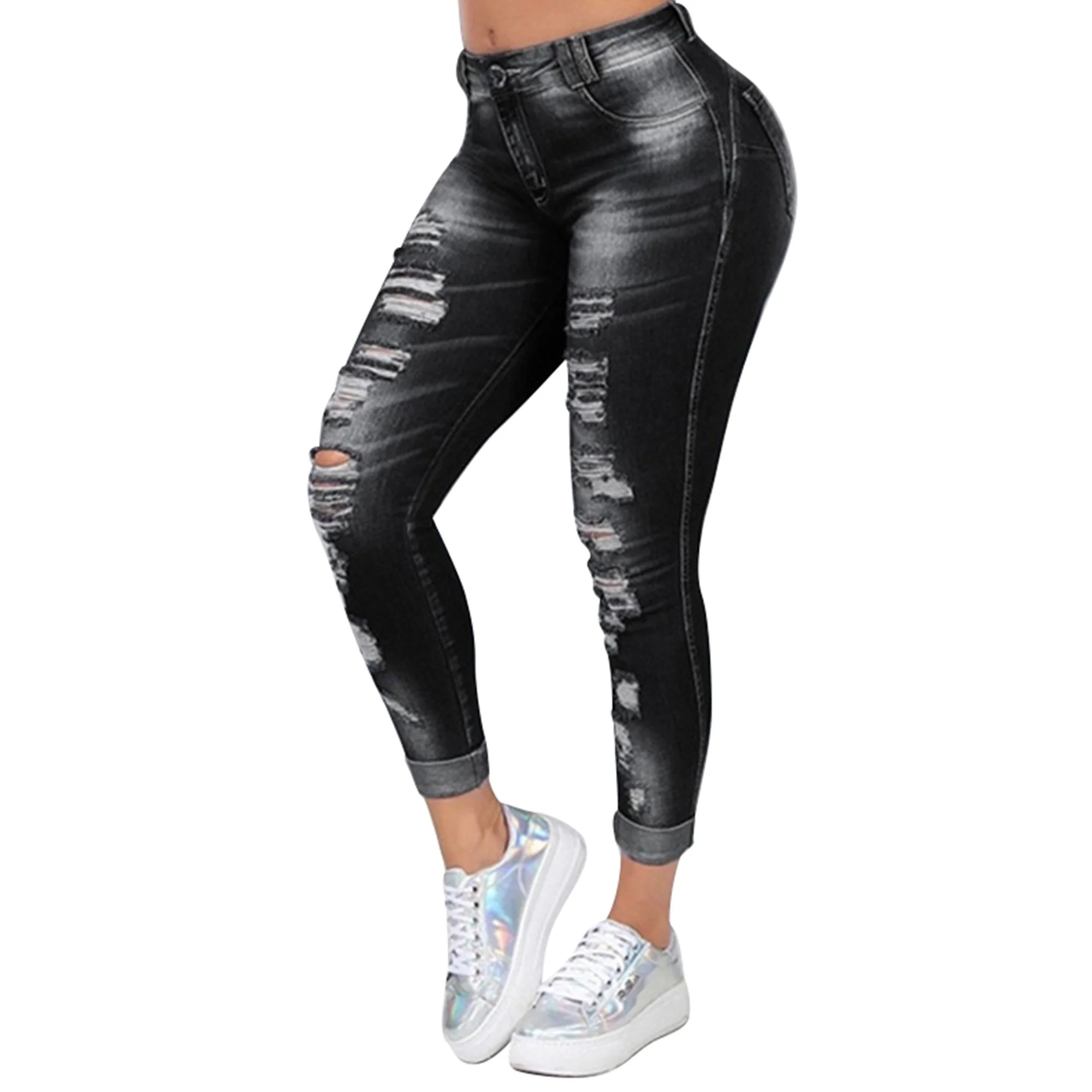 AMaVo - High-Waist Ripped Jeans For Women Skinny Leggings Ripped Denim Trousers Pants Juniors Des... | Walmart (US)