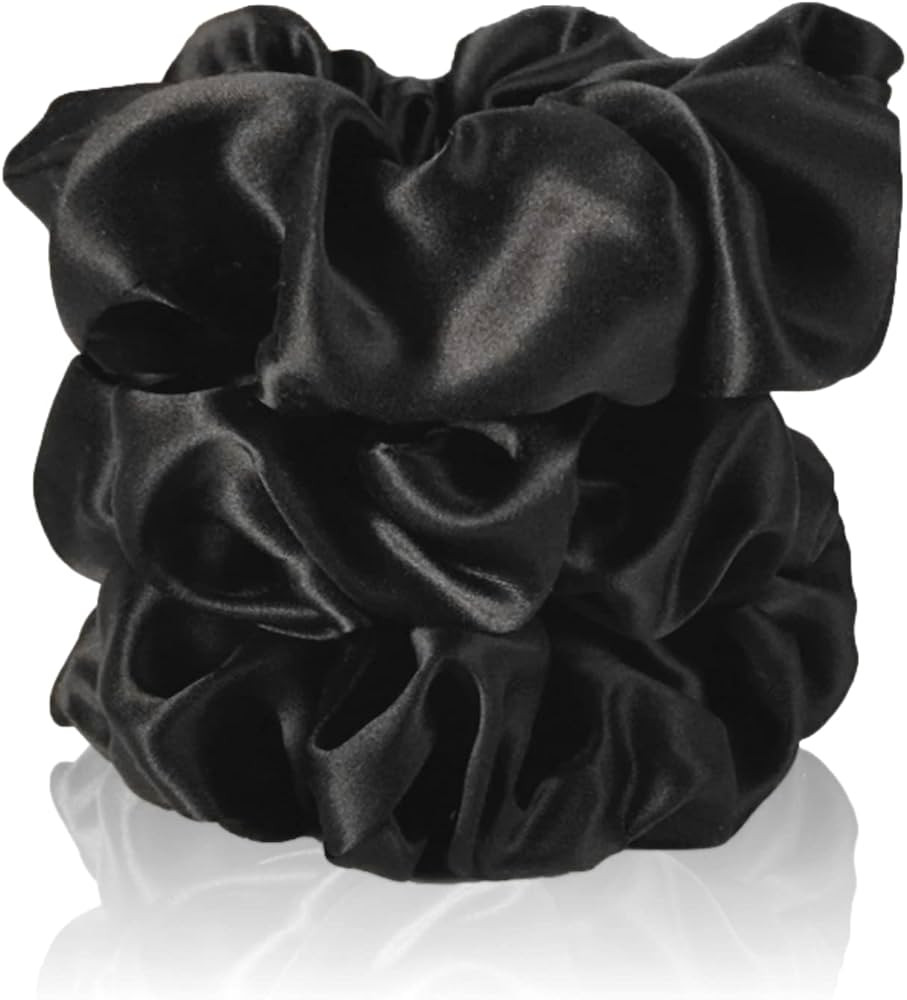 CELESTIAL SILK Mulberry Silk Scrunchies for Hair (Large, Black) | Amazon (US)