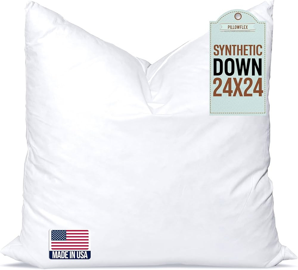 Pillowflex Synthetic Down Pillow Insert - 24x24 Down Alternative Pillow, Large Euro Pillow Square... | Amazon (US)