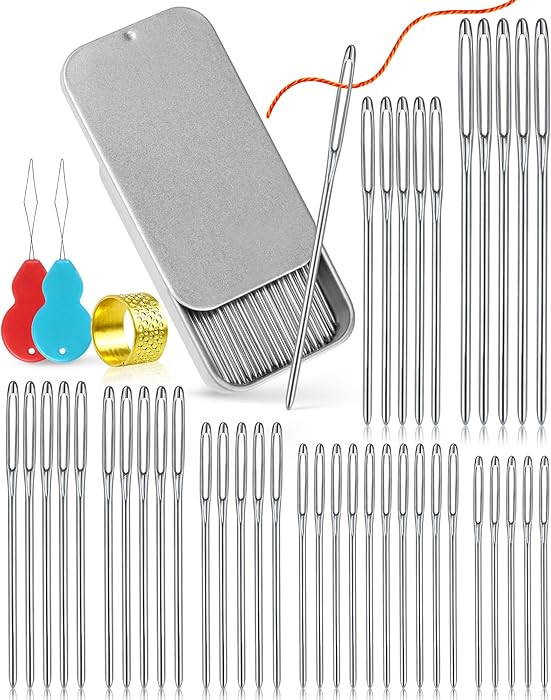 FIVEIZERO 80/40 PCS Large-Eye Blunt Needles,8 Sizes Stainless Steel Yarn Knitting Needles,Sewing ... | Amazon (US)