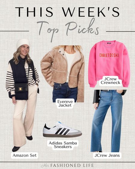 This Week’s Top 5 Picks!

Amazon Set
Evereve Jacket
JCrew Ski Sweater
JCrew Jeans
Adidas Samba Sneakers

#LTKstyletip #LTKfindsunder50 #LTKsalealert
