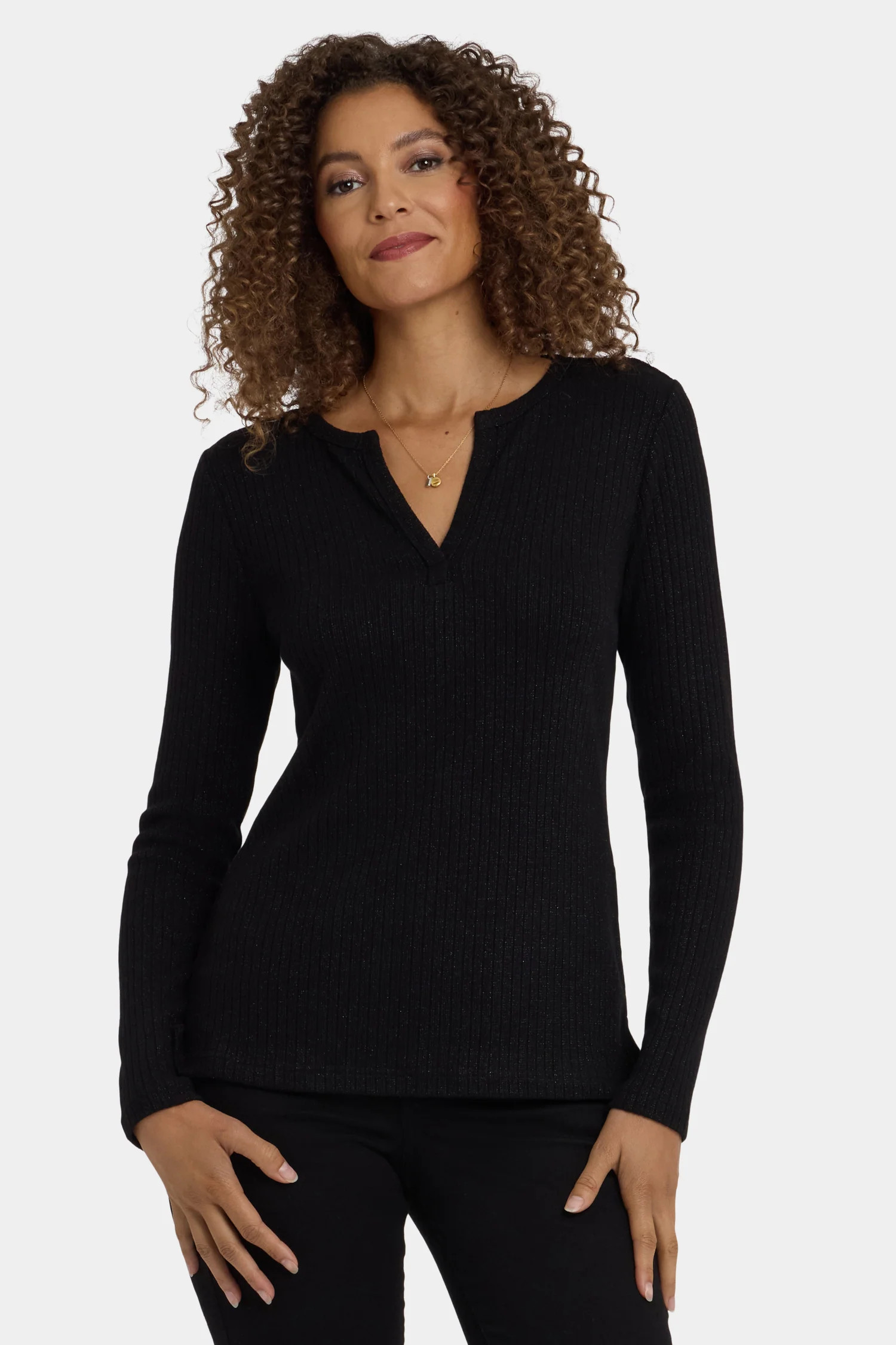 Shimmer Rib Knit Henley Top | NYDJ