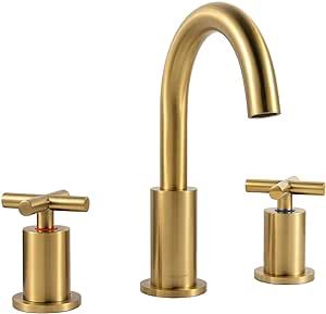 MR. FAUCET Bathroom Sink Vanity Faucets 3 Hole Deck Mount 2 Cross-Handles, Soild Brass Brushed Go... | Amazon (US)