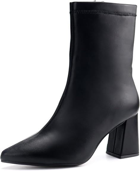 JABASIC Women Ankle Boots Pointed Toe Boots Side Zipper Chunky High Heel Booties | Amazon (US)