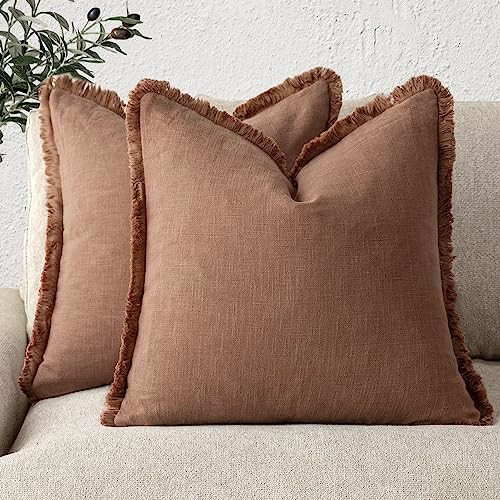 Foindtower Set of 2 Decorative Linen Fringe Throw Pillow Covers Cozy Boho Farmhouse Cushion Cover... | Amazon (US)