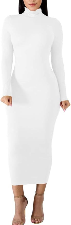 BORIFLORS Women's Sexy Basic Long Sleeve Turtleneck Bodycon Party Long Pencil Dress | Amazon (US)