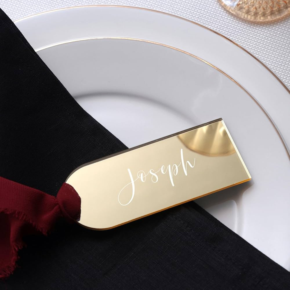 UNIQOOO 20 Pcs Mirror Gold Acrylic Place Cards, 3.9x1.6 inches DIY Blank Hanging Tags, Perfect fo... | Amazon (US)