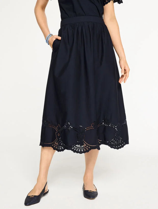 Embroidered Poplin Fit & Flare Skirt | Talbots