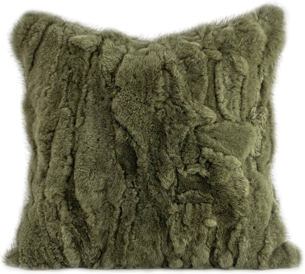 MOOX Rabbit Fur Throw Pillow Covers Decorative Fluffy Soft Fuzzy Plush Luxury Genuine Animal Skin... | Amazon (US)