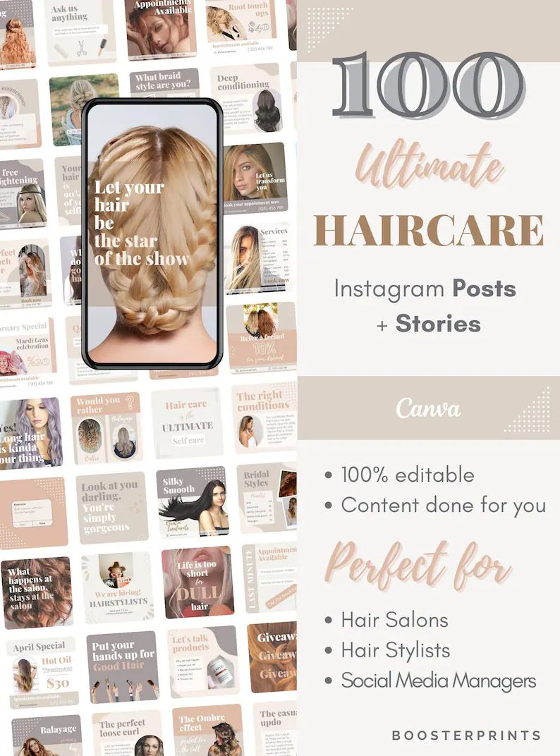 100 Haircare Instagram posts and stories for hairstylists, hairdressers, and beauty salons. Engag... | Etsy (CAD)