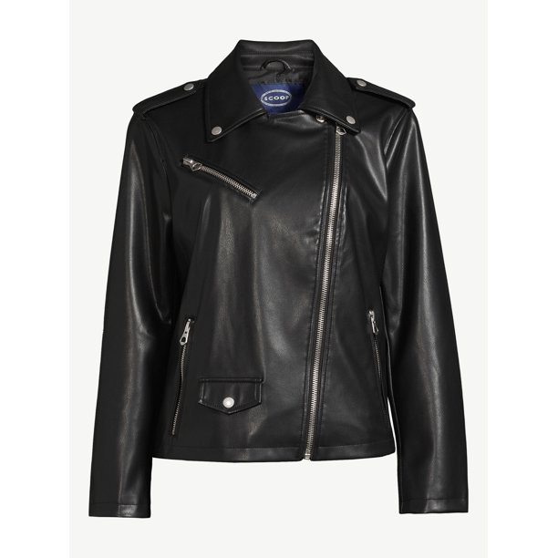 Scoop Women's Faux Leather Moto Jacket - Walmart.com | Walmart (US)