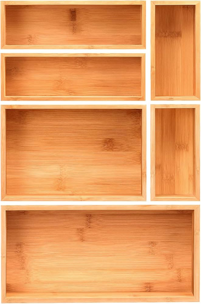 MaxGear Drawer Organizer 100% Bamboo Drawer Organizers 6-Pcs Stackable Wood Kitchen Drawer Organi... | Amazon (US)