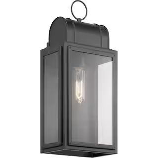Progress Lighting Landstone 1-Light 17 in. Matte Black Outdoor Wall Lantern with Clear Glass-P560... | The Home Depot