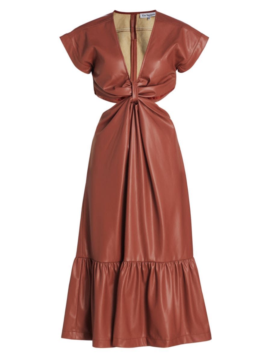 EN SAISON Lana Cutout Vegan Leather Midi-Dress | Saks Fifth Avenue