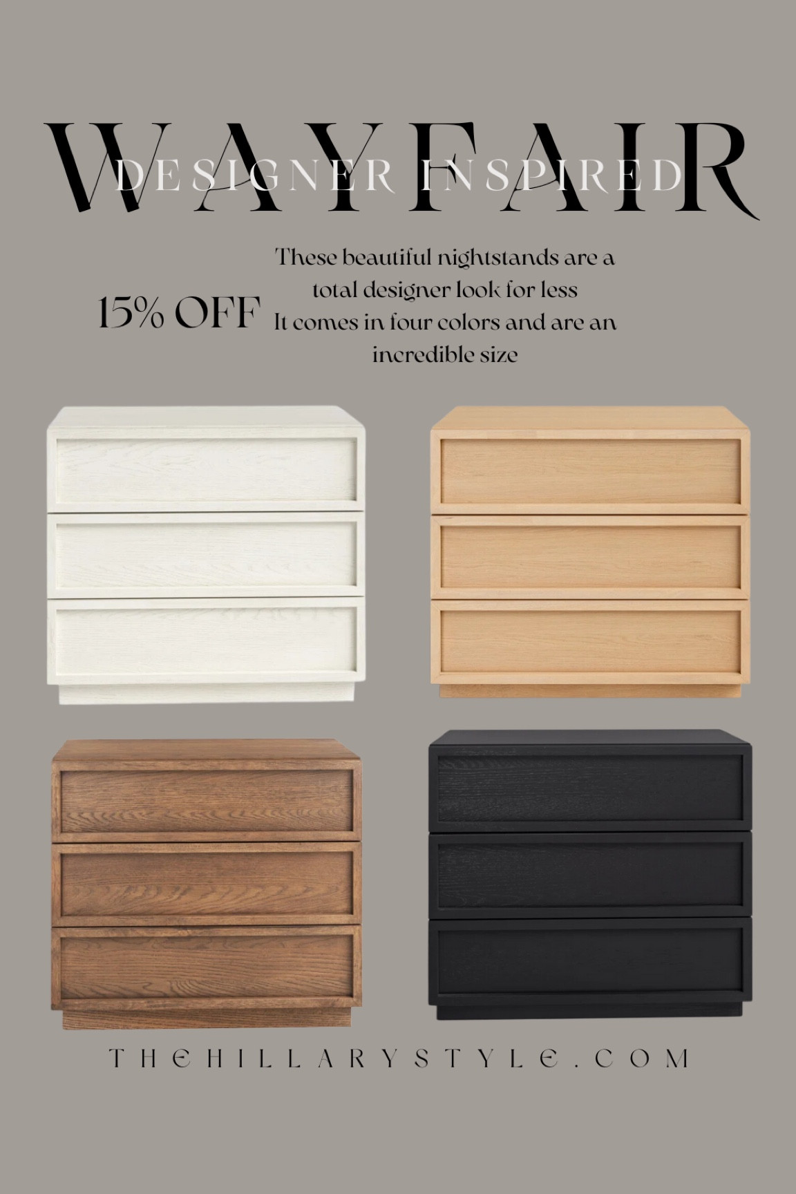 Wayfair Nightstands | Look for Less 

These sturdy and oversized nightstand are an incredible price! They are shipping FAST and have 4 color variations! 

Home finds, home decor, nightstands, sale 

#LTKSaleAlert #LTKSeasonal