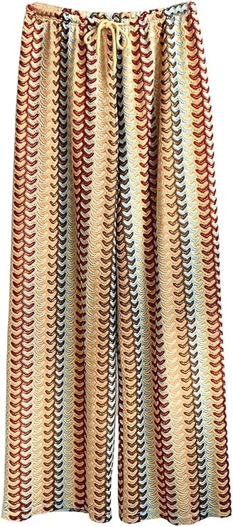 GORGLITTER Women's Crochet Pants Striped Low Rise Wide Leg Pants Colorful Boho Baggy Trousers Fes... | Amazon (US)