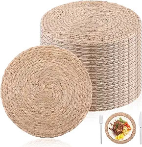 Round Woven Placemats Set of 20, 12" Brown Round Rattan Placemats Natural Water Hyacinth Place ma... | Amazon (US)