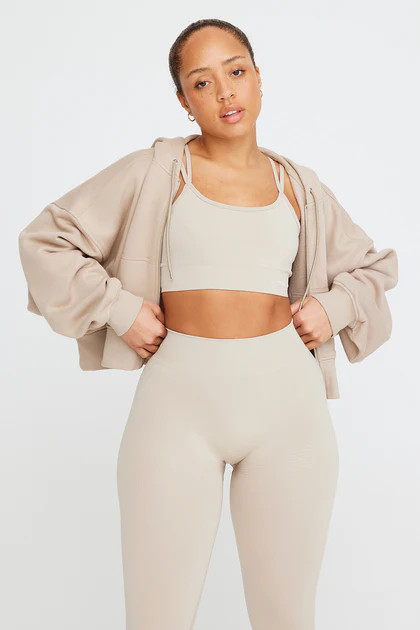 CROPPED ZIP THROUGH HOODIE - LATTE | TALA (UK)