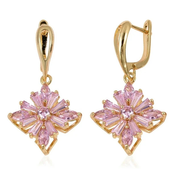 Shop LC Princess Cut Baguette Pink Cubic Zirconia Flower Floral Dangle Drop Earrings Rose Gold Pl... | Walmart (US)