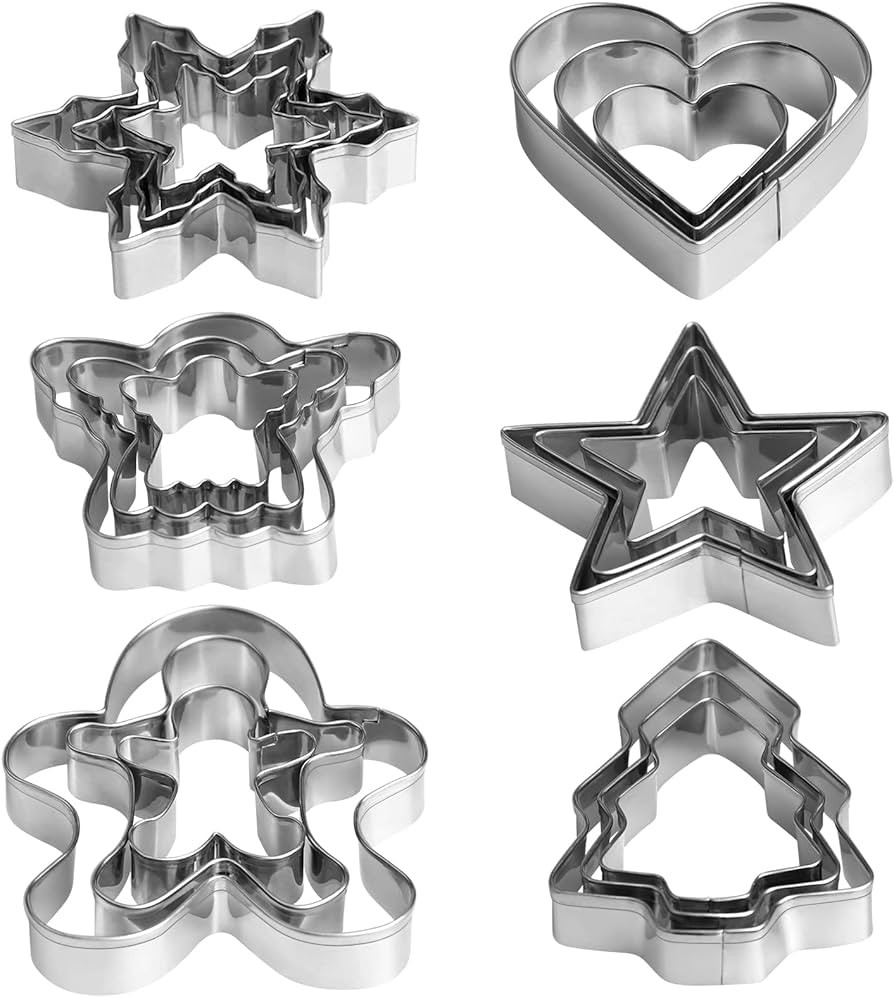 Christmas Cookie Cutter Set - Gingerbread Man, Snowflake, Christmas Tree, Heart, Star, Angel - 18... | Amazon (US)