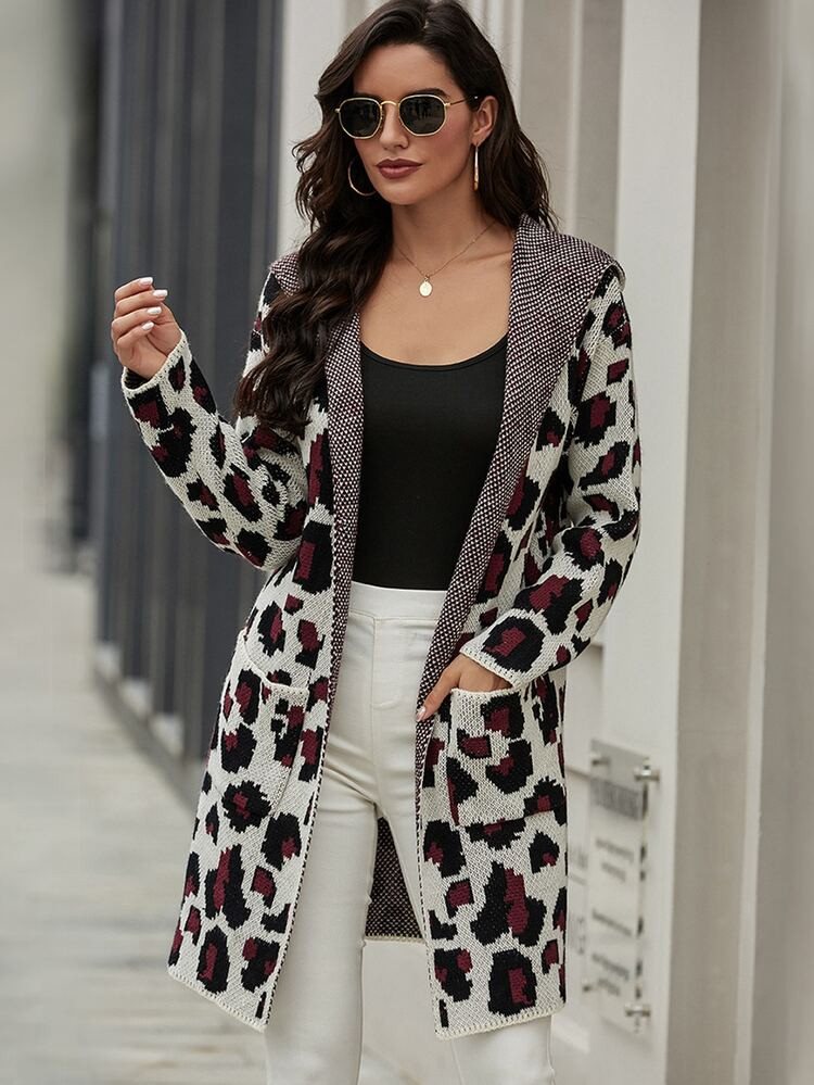 Allover Pattern Hooded Cardigan | SHEIN