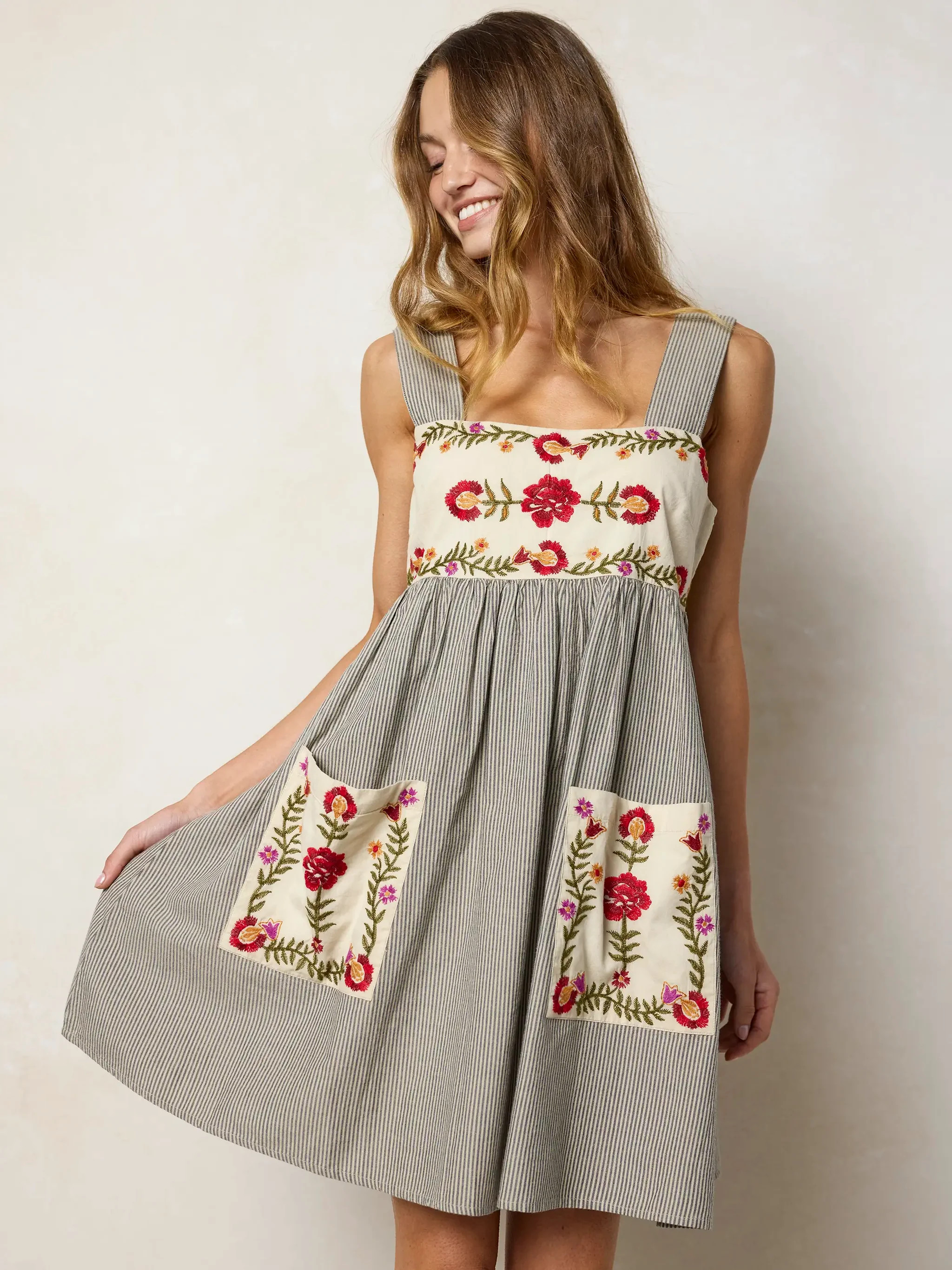 Memory Lane Smocked Cotton Embroidered Mini Dress | Natural Life