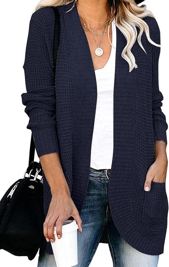 ZESICA Women's Long Sleeve Open Front Casual Lightweight Soft Knit Cardigan Sweater Outerwear wit... | Amazon (US)