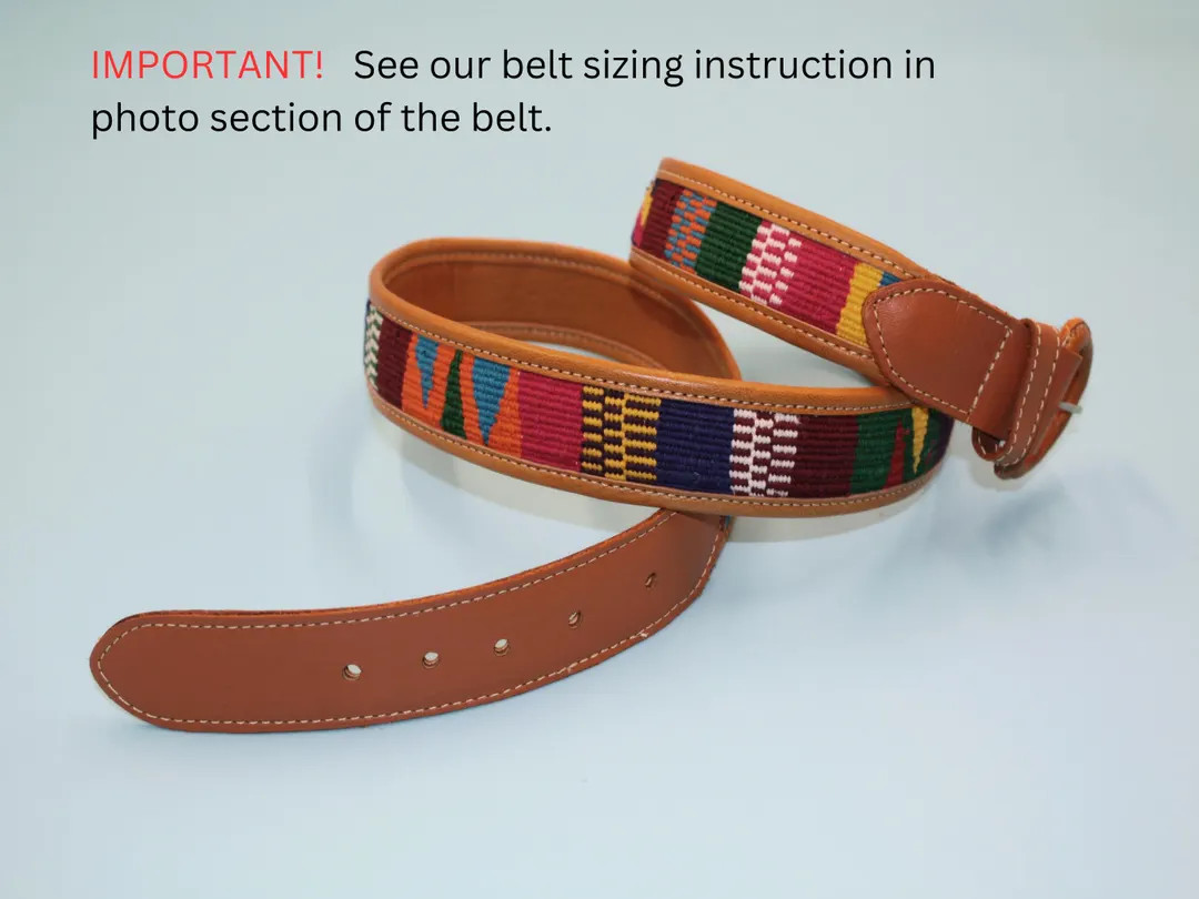 HANDMADE LEATHER BELT, Unisex, Colorful Mayan Weave. - Etsy | Etsy (US)