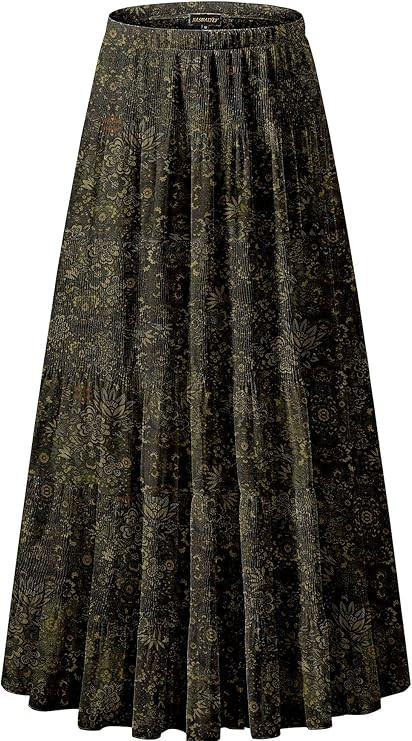 NASHALYLY Women's Chiffon Elastic High Waist Pleated A-Line Flared Maxi Skirts | Amazon (US)