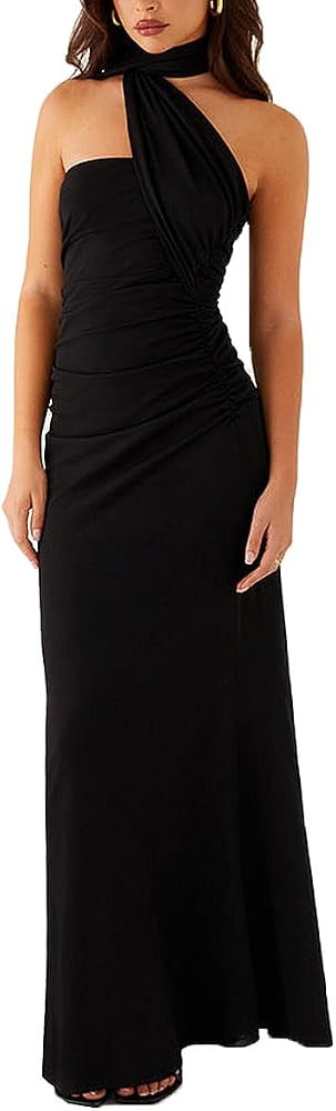 Women Strapless Tube Scarf Floral Maxi Dress Elegant Summer Ruched Prom Cocktail Party Dress Wedd... | Amazon (US)
