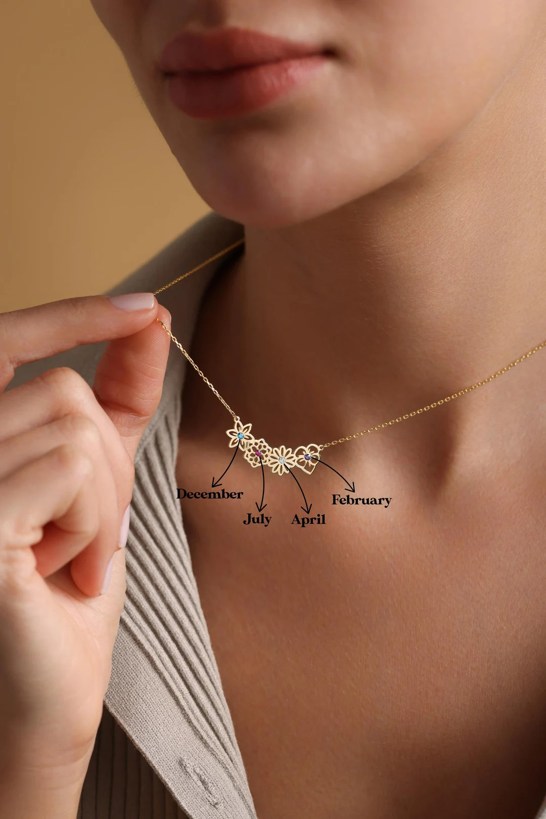 Dainty Birthflower Necklace , Personalized Christmas Gift, Birthflower Necklace With Birthstone, ... | Etsy (US)