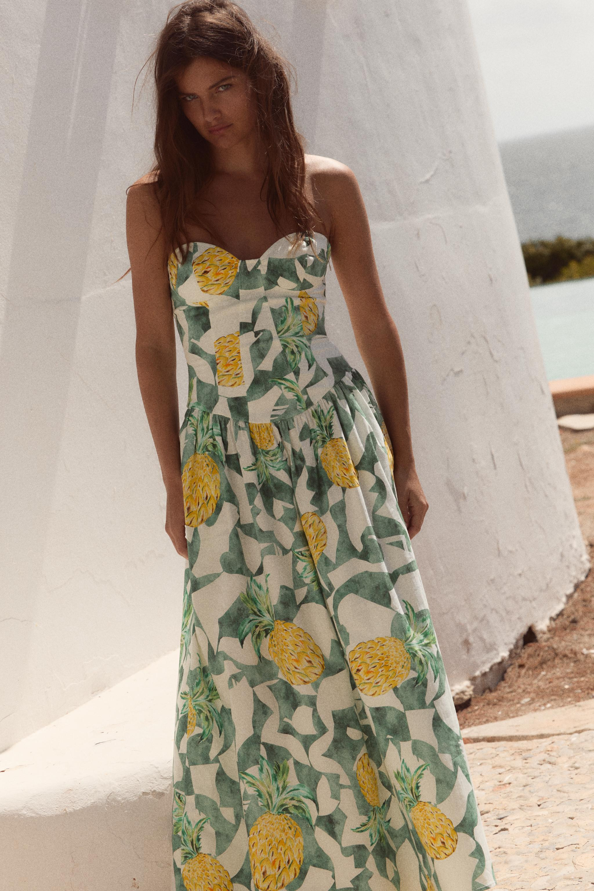 FRUIT PRINT BUSTIER POPLIN DRESS | Zara Canada