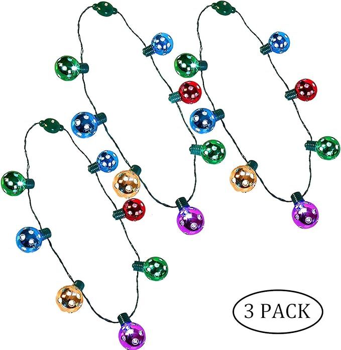 JOYIN 3 Pack Christmas Jingle Bell LED Disco Necklace Light Up Holiday Accessories Party Favors 7... | Amazon (US)