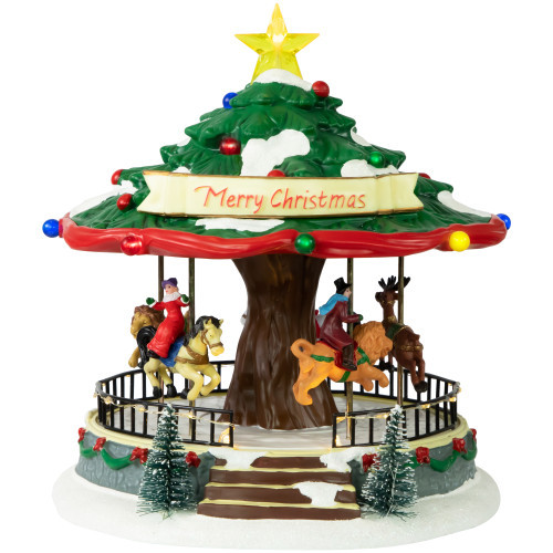 LED Lighted Musical and Animated Christmas Carousel Village Display - 10.5" | Christmas Central