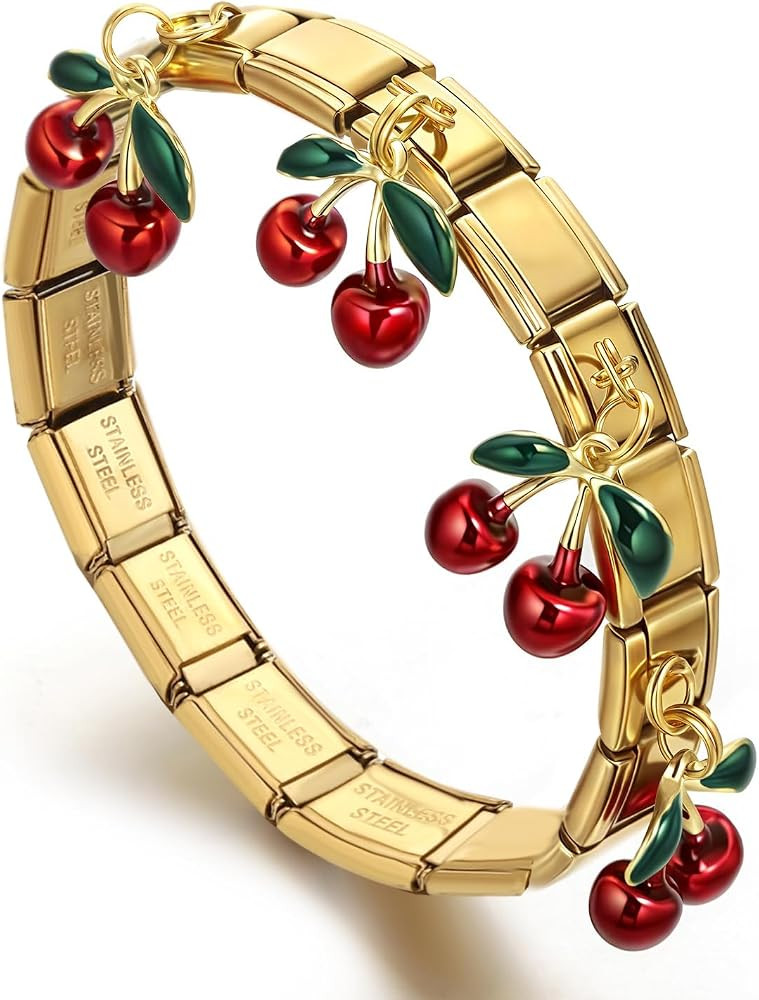 hotoo Charm Italian Bracelet for Women Cherry Pendant Bracelet Trendy Italian Bracelet Stainless ... | Amazon (US)
