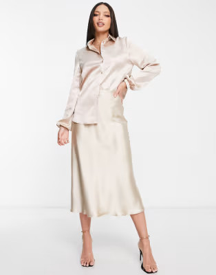 Flounce London Tall button up oversized shirt in mink satin - part of a set | ASOS (Global)