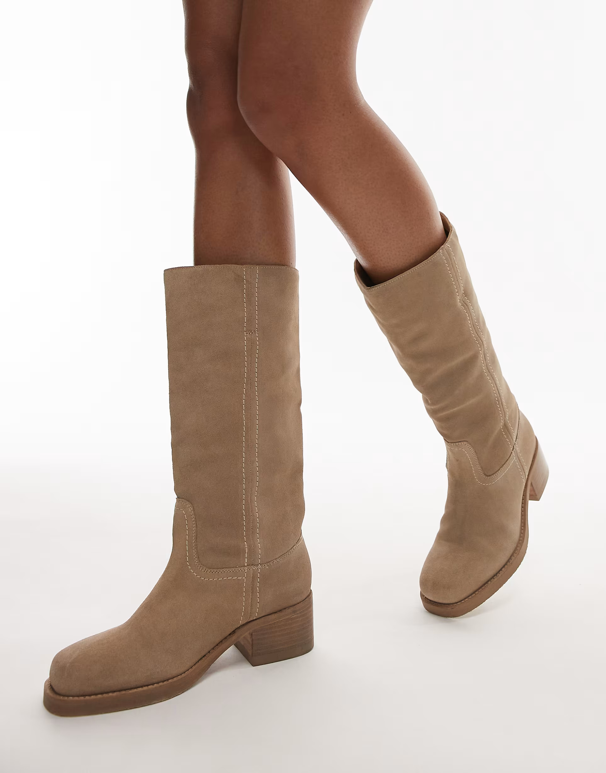 Bronx Ky-ley western knee boots in oatmilk washed suede | ASOS (Global)