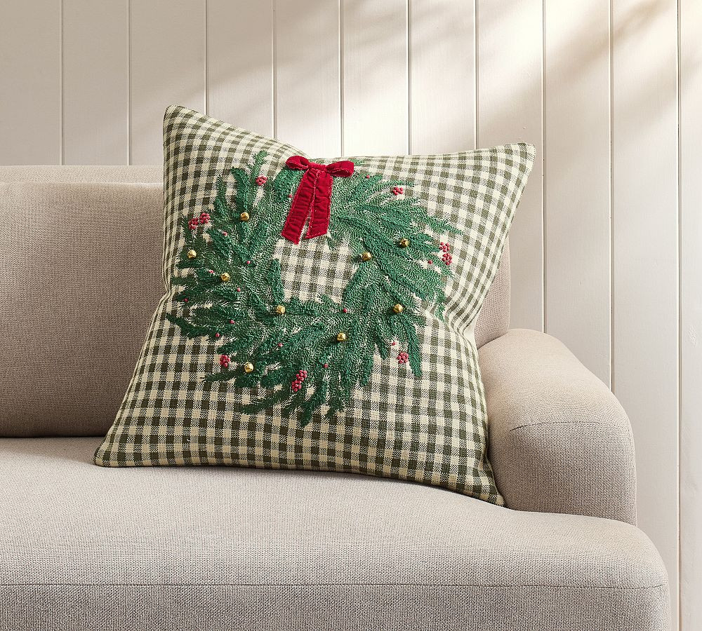 Gingham Check Wreath Pillow Cover | Pottery Barn (US)