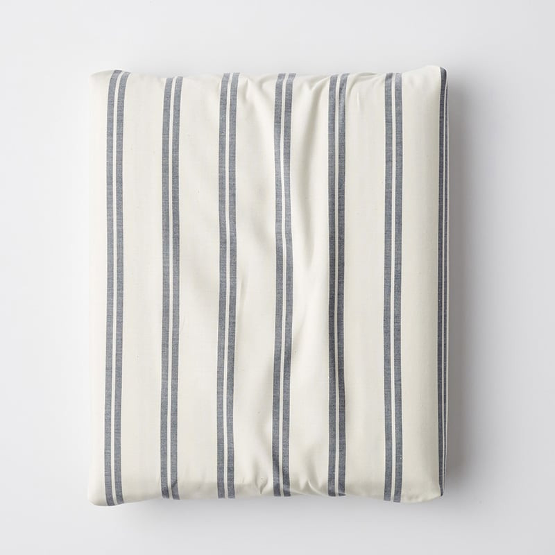 Narrow Stripe Classic Cool Cotton Percale Fitted Bed Sheet - Navy, Full | The Company Store