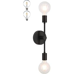 XiNBEi Lighting Wall Light Double Black Wall Sconce, 2 Light Vanity Light with LED Bulb for Bathroom | Amazon (US)