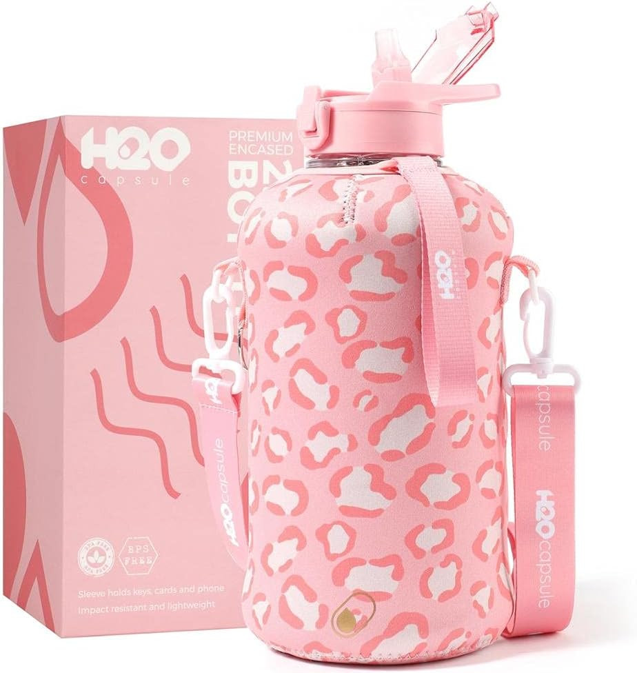 H2O Capsule 2.2L Half Gallon Water Bottle with Storage Sleeve and Covered Straw Lid – BPA Free Large | Amazon (US)