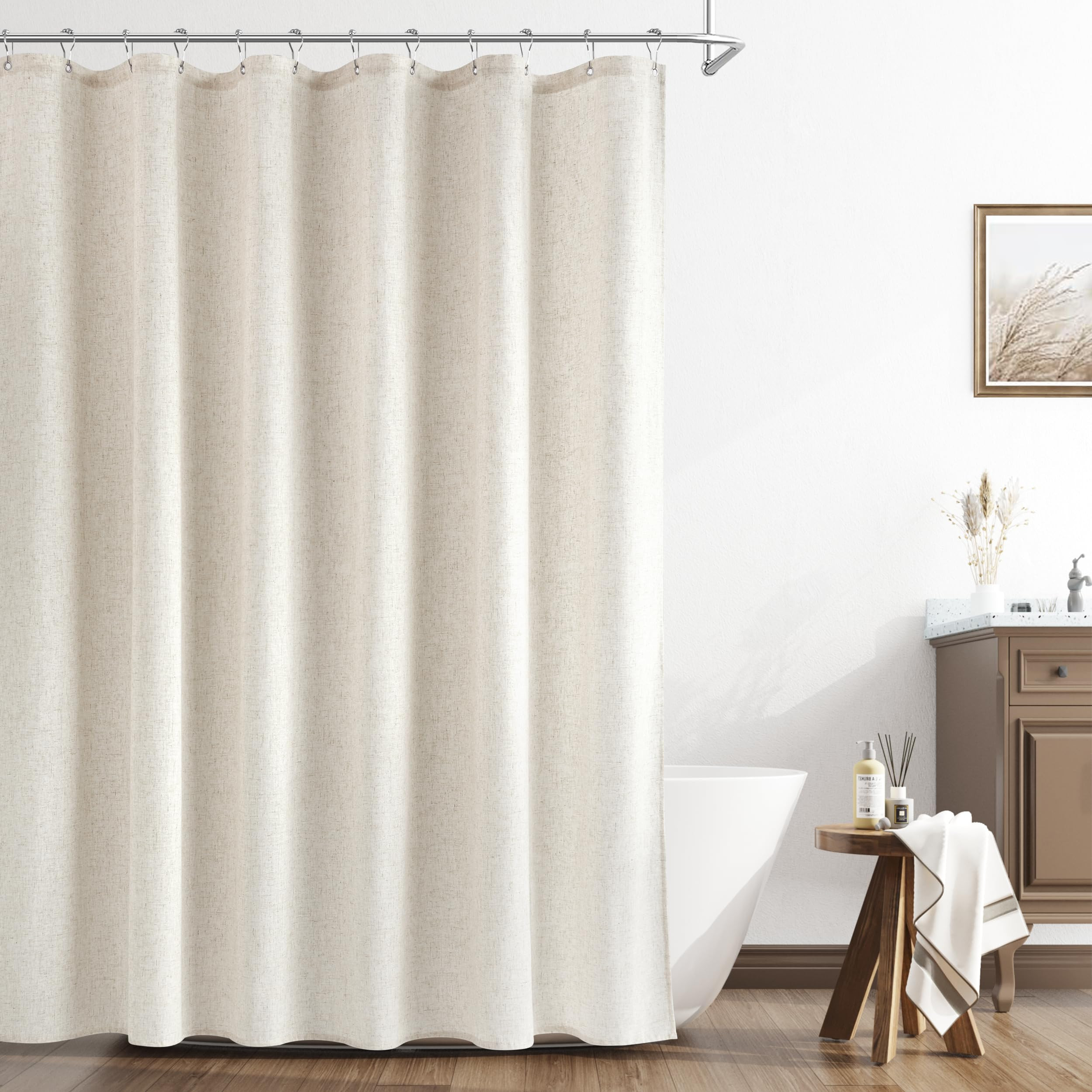 Naturoom Extra Long Linen Shower Curtain 84 Inch Long Weighted Thick Fabric Bath Shower Curtain S... | Amazon (US)