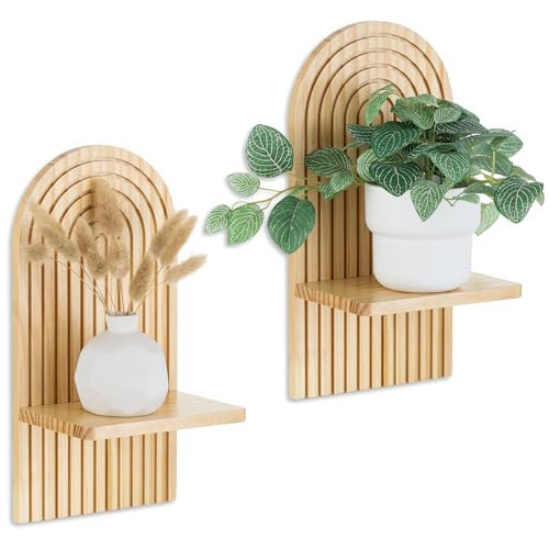 Walasis Boho Shelf Wall Decor - Bohemian Floating Shelves for Nursery Bedroom Living Room Aesthetic Hanging Shelf Modern Rainbow Wall Candle Holder (Natural) | Amazon (US)